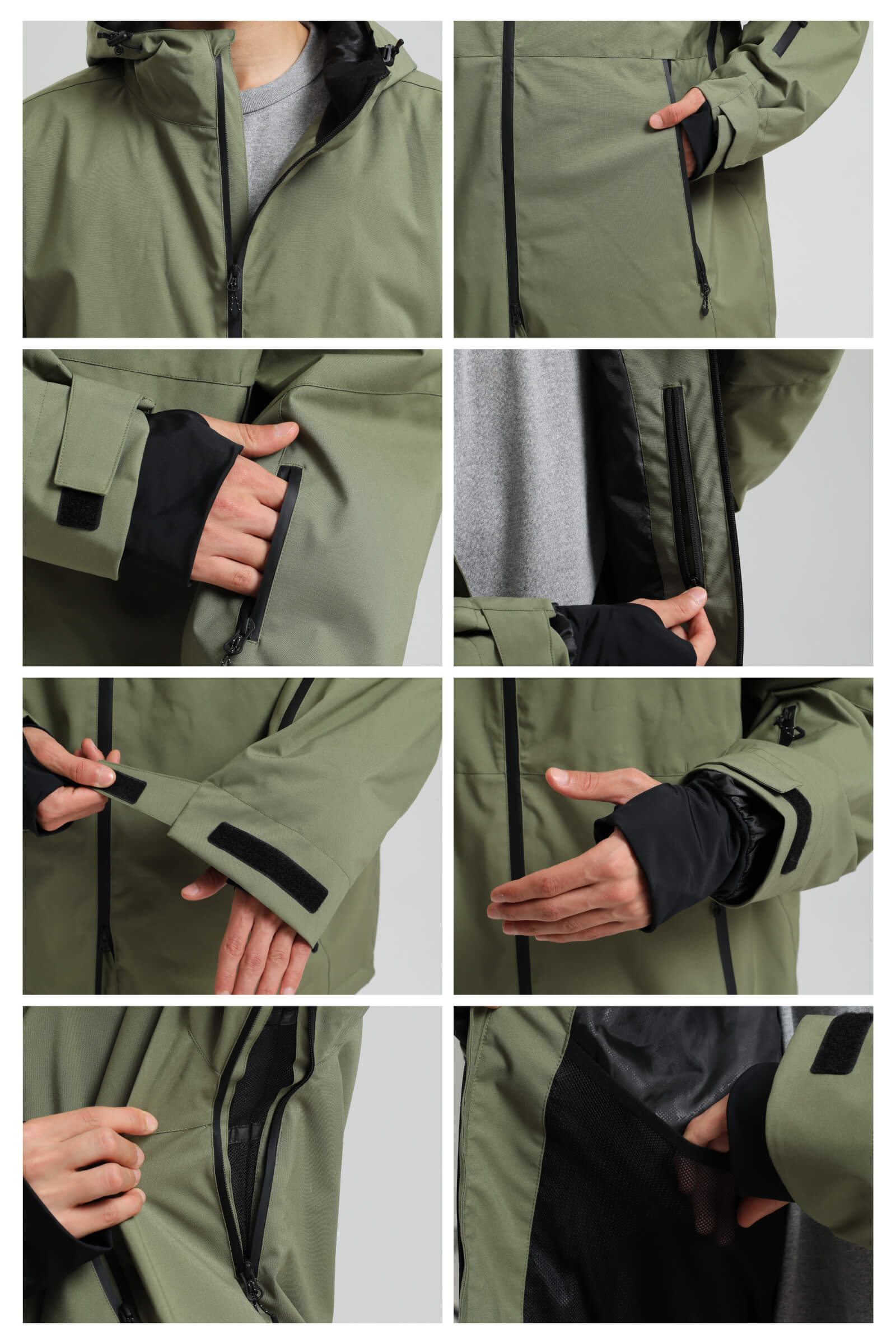Women's Khaki Fully-Sealed Dual-Vent Ski Jacket Minimalist Insulated Snow Jacket