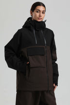 Women's Black & Coffee Asym-Zip Multi-Pocket Ski Jacket Utility Waterproof Snow Jacket