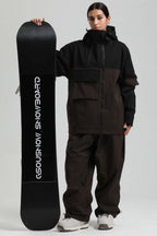 Women's Black & Coffee Asym-Zip Multi-Pocket Ski Jacket Utility Waterproof Snow Jacket