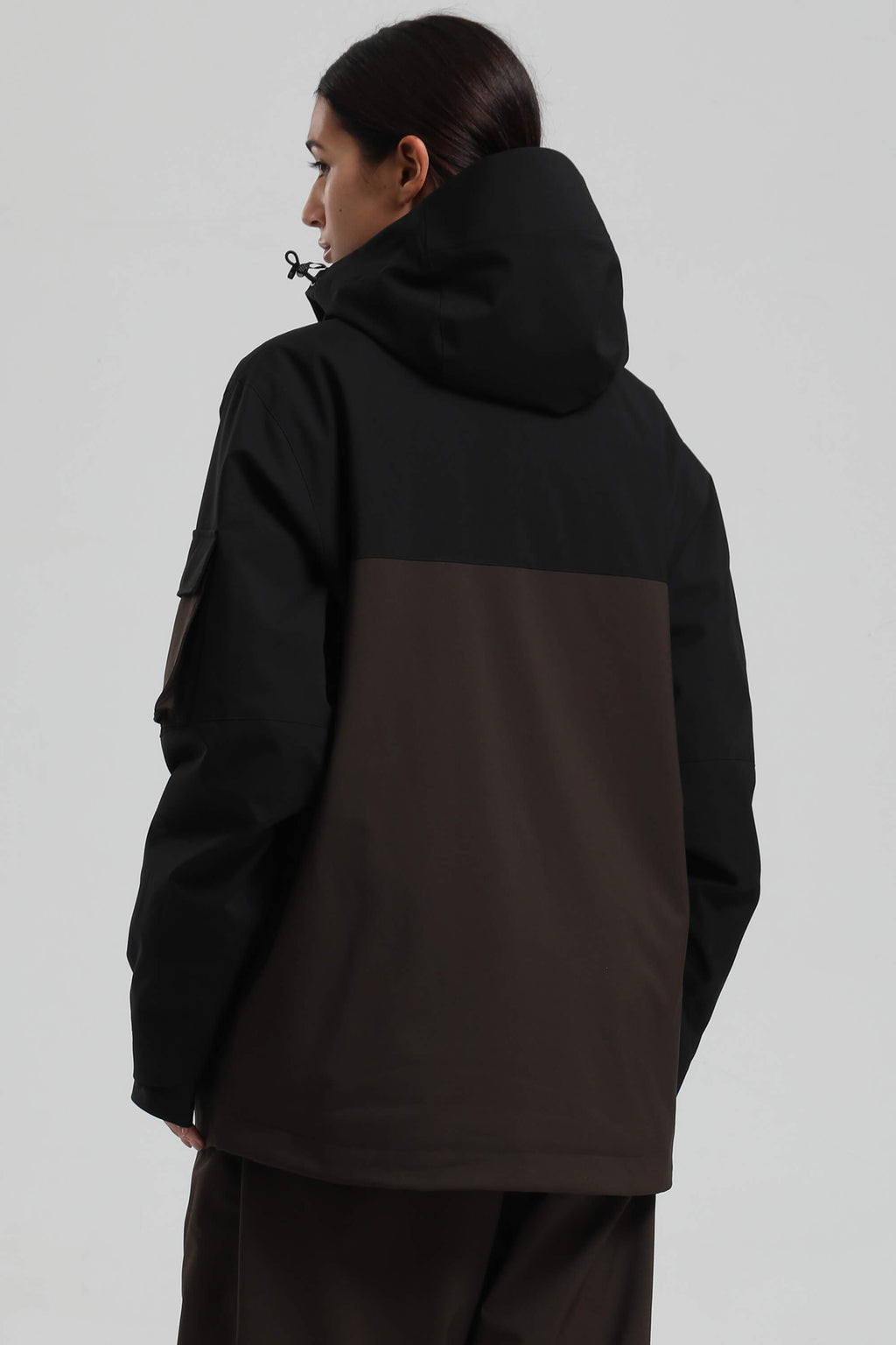 Women's Black & Coffee Asym-Zip Multi-Pocket Ski Jacket Utility Waterproof Snow Jacket