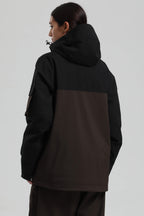 Women's Black & Coffee Asym-Zip Multi-Pocket Ski Jacket Utility Waterproof Snow Jacket