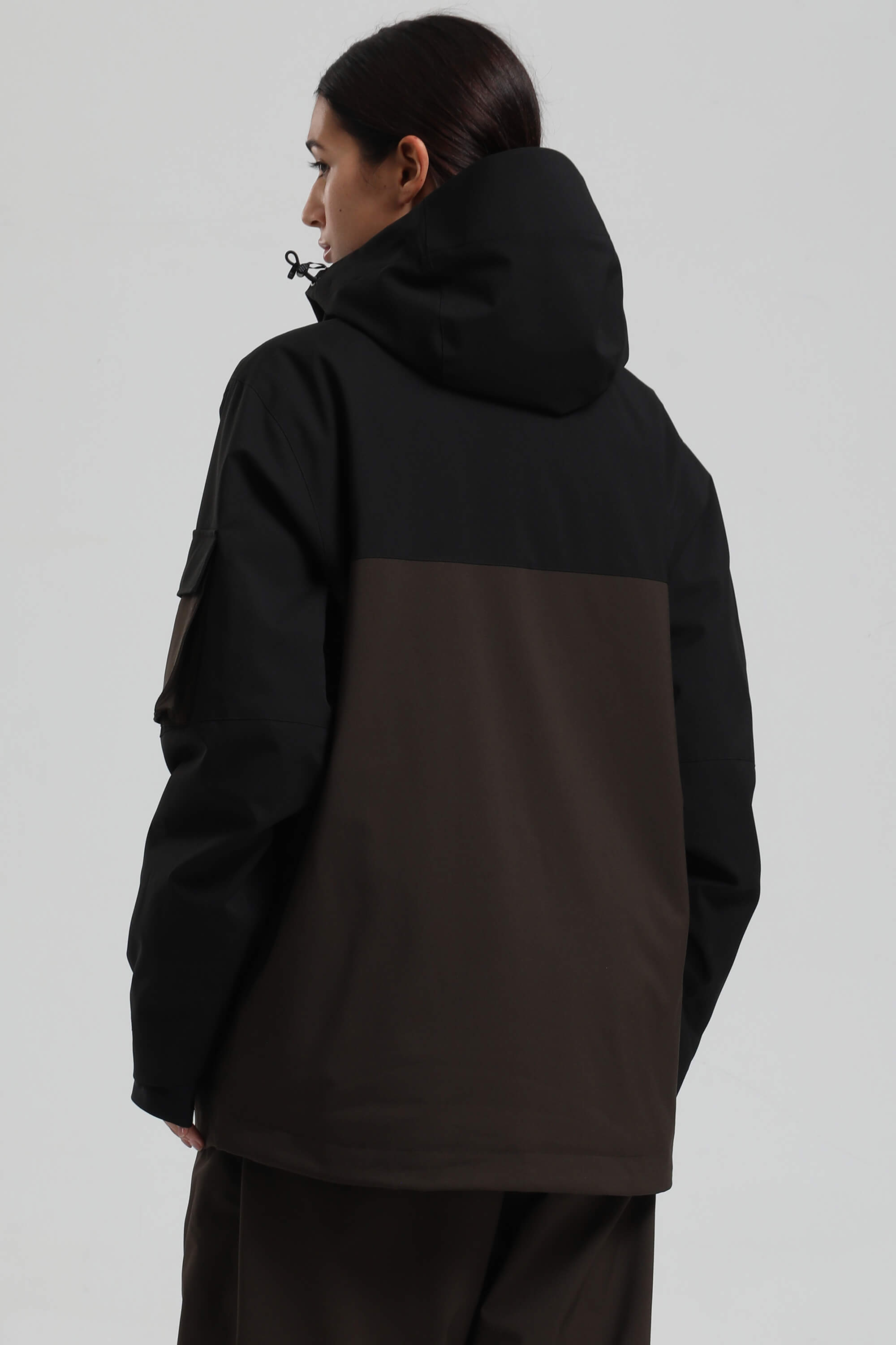 Women's Black & Coffee Asym-Zip Multi-Pocket Ski Jacket Utility Waterproof Snow Jacket