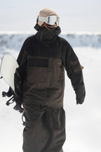 Women's Black & Khaki Asym-Zip Multi-Pocket Ski Jacket Utility Waterproof Snow Jacket