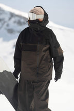 Women's Black & Khaki Asym-Zip Multi-Pocket Ski Jacket Utility Waterproof Snow Jacket