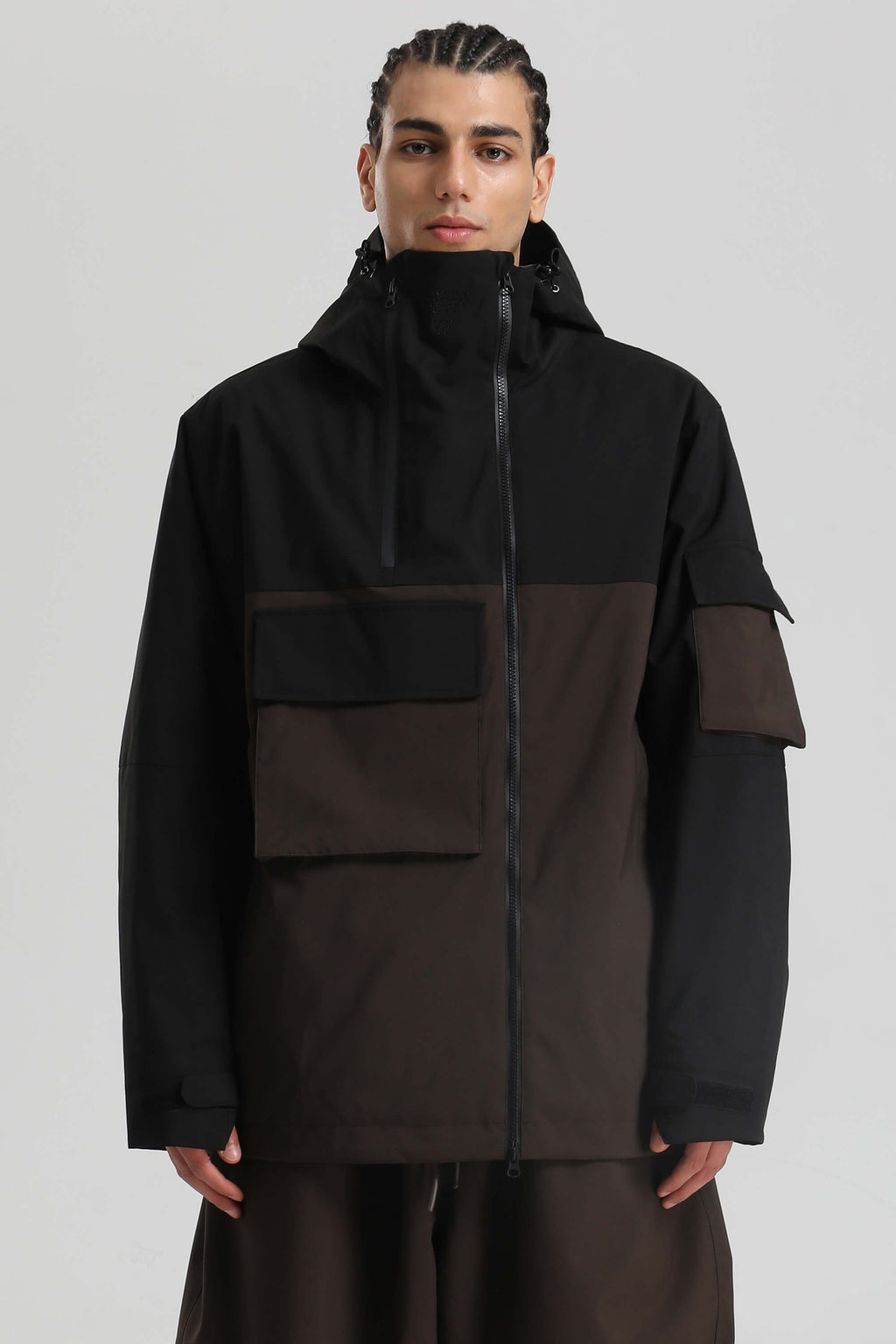 Men's Off White Asym-Zip Multi-Pocket Ski Jacket Utility Waterproof Snow Jacket