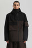 Men's Black & Coffee Asym-Zip Multi-Pocket Ski Jacket Utility Waterproof Snow Jacket