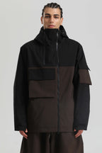 Men's White & Black Asym-Zip Multi-Pocket Ski Jacket Utility Waterproof Snow Jacket