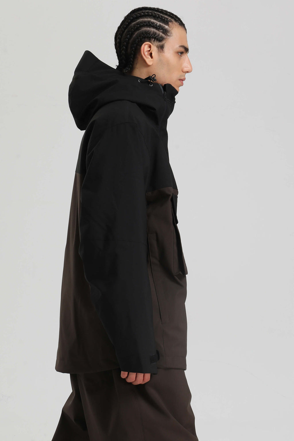 Men's Black & Coffee Asym-Zip Multi-Pocket Ski Jacket Utility Waterproof Snow Jacket