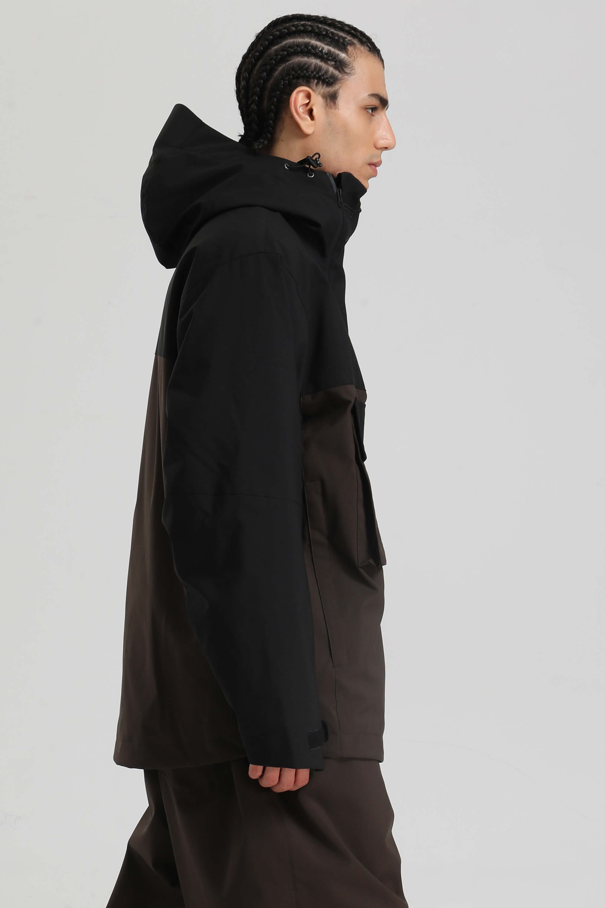 Men's Black & Coffee Asym-Zip Multi-Pocket Ski Jacket Utility Waterproof Snow Jacket