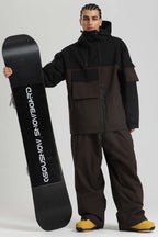 Men's Black & Coffee Asym-Zip Multi-Pocket Ski Jacket Utility Waterproof Snow Jacket
