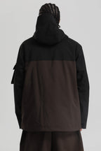 Men's Black & Coffee Asym-Zip Multi-Pocket Ski Jacket Utility Waterproof Snow Jacket