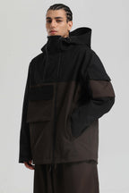 Men's Off White Asym-Zip Multi-Pocket Ski Jacket Utility Waterproof Snow Jacket