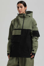 Women's Black & Khaki Asym-Zip Multi-Pocket Ski Jacket Utility Waterproof Snow Jacket