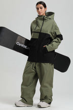Women's Green & Black Asym-Zip Multi-Pocket Ski Jacket Utility Waterproof Snow Jacket