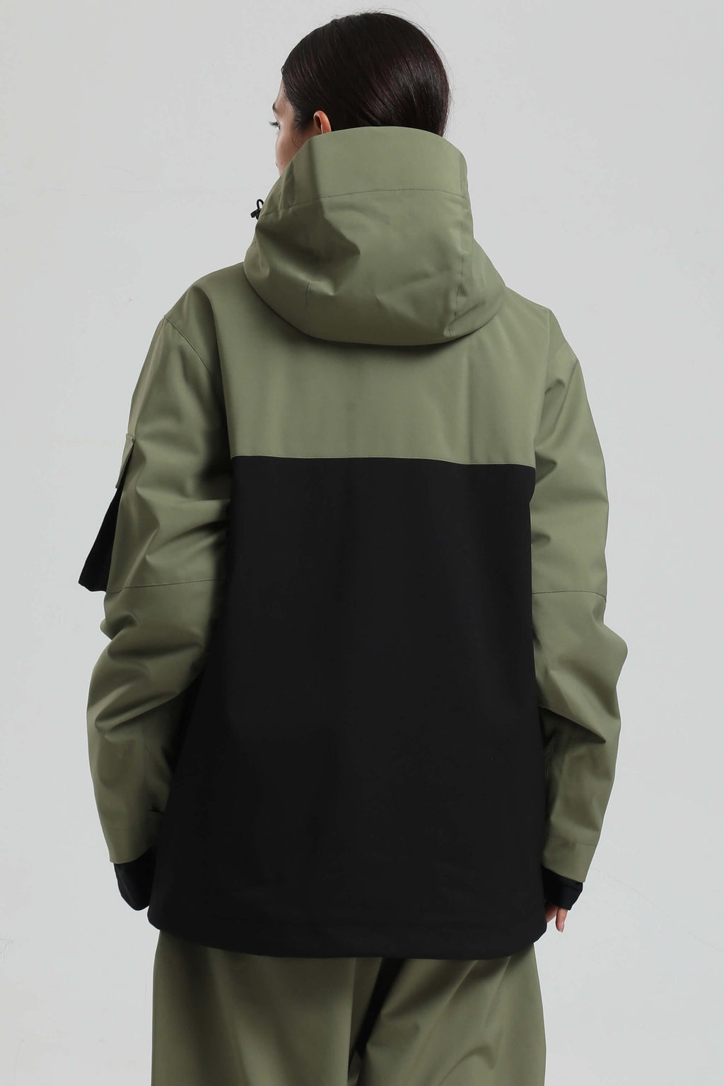 Women's Green & Black Asym-Zip Multi-Pocket Ski Jacket Utility Waterproof Snow Jacket