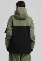 Women's Green & Black Asym-Zip Multi-Pocket Ski Jacket Utility Waterproof Snow Jacket