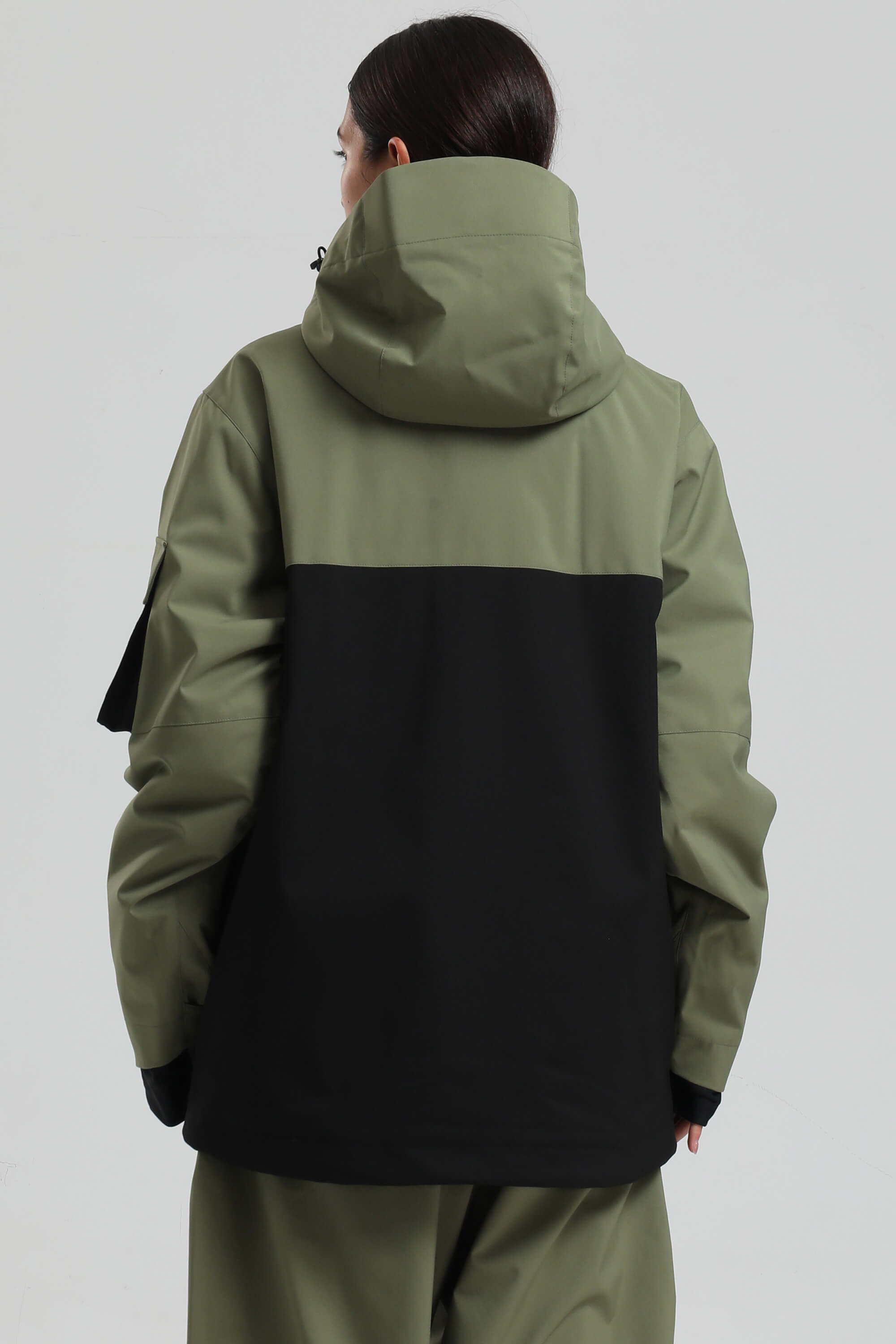 Women's Green & Black Asym-Zip Multi-Pocket Ski Jacket Utility Waterproof Snow Jacket