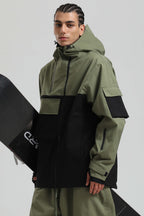 Men's Off White Asym-Zip Multi-Pocket Ski Jacket Utility Waterproof Snow Jacket