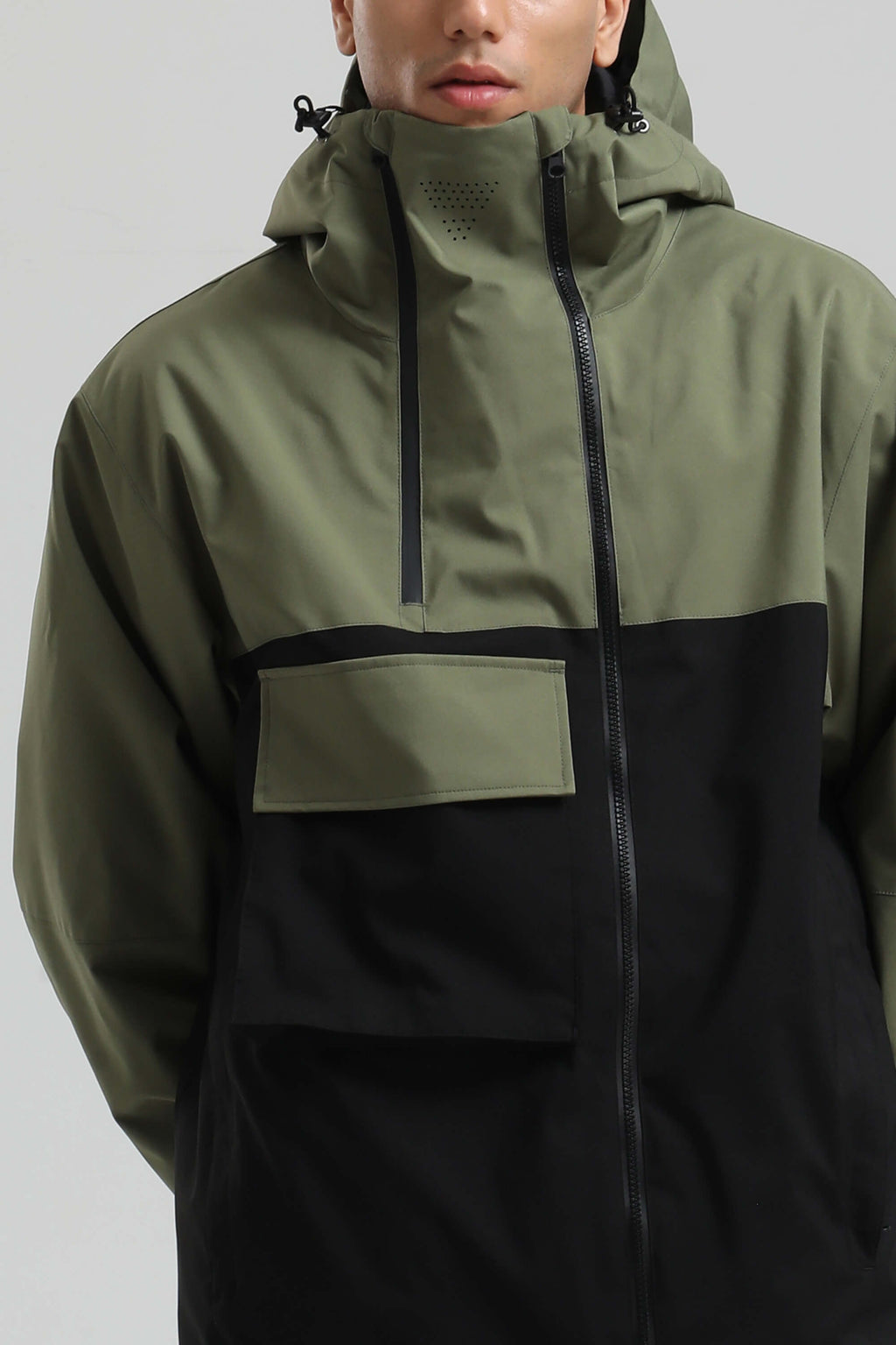Men's Green & Black Asym-Zip Multi-Pocket Ski Jacket Utility Waterproof Snow Jacket