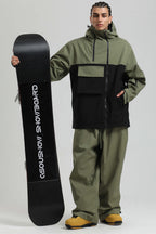 Men's Green & Black Asym-Zip Multi-Pocket Ski Jacket Utility Waterproof Snow Jacket