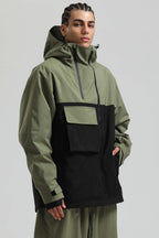 Men's Green & Black Asym-Zip Multi-Pocket Ski Jacket Utility Waterproof Snow Jacket