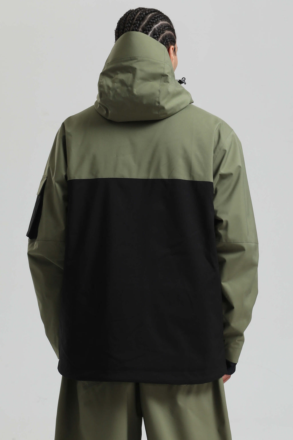 Men's Green & Black Asym-Zip Multi-Pocket Ski Jacket Utility Waterproof Snow Jacket