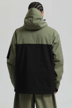 Men's Green & Black Asym-Zip Multi-Pocket Ski Jacket Utility Waterproof Snow Jacket