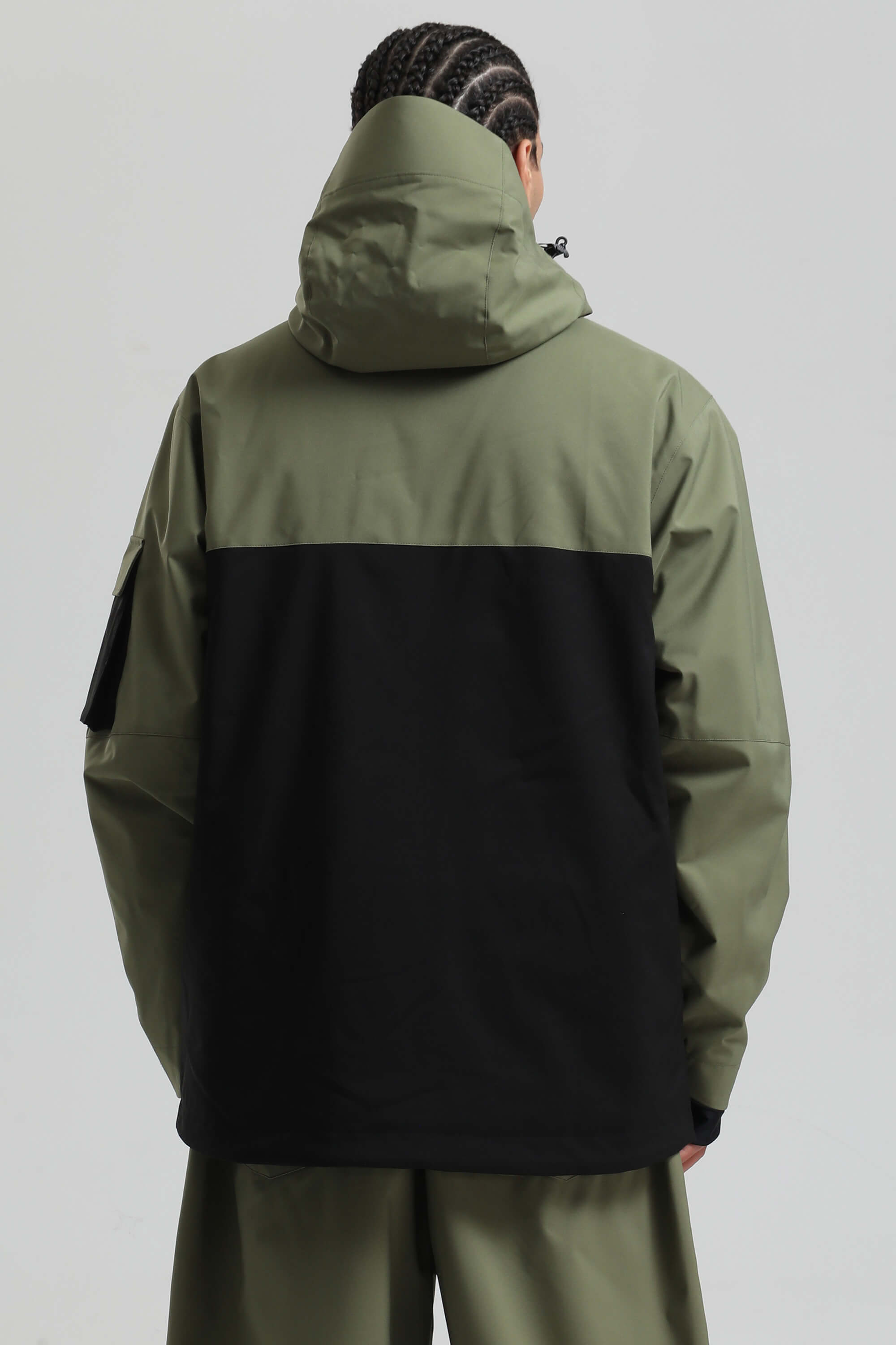 Men's Green & Black Asym-Zip Multi-Pocket Ski Jacket Utility Waterproof Snow Jacket