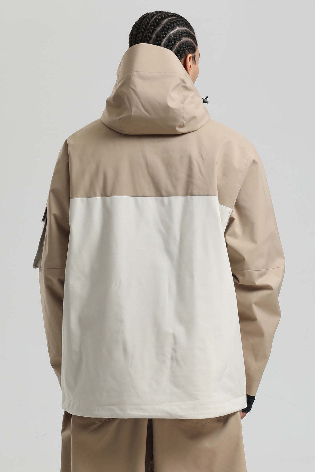 Men's Khaki & White Asym-Zip Multi-Pocket Ski Jacket Utility Waterproof Snow Jacket