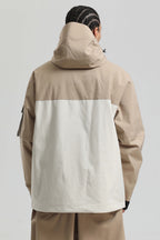 Men's Khaki & White Asym-Zip Multi-Pocket Ski Jacket Utility Waterproof Snow Jacket