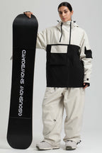 Women's White & Black Asym-Zip Multi-Pocket Ski Jacket Utility Waterproof Snow Jacket