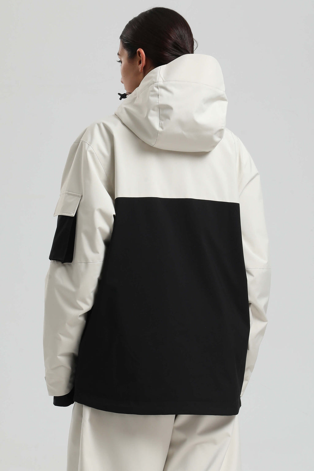 Women's White & Black Asym-Zip Multi-Pocket Ski Jacket Utility Waterproof Snow Jacket