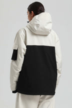 Women's White & Black Asym-Zip Multi-Pocket Ski Jacket Utility Waterproof Snow Jacket