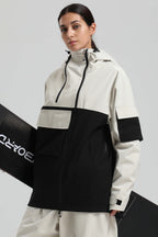 Women's White & Black Asym-Zip Multi-Pocket Ski Jacket Utility Waterproof Snow Jacket