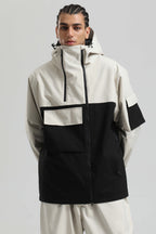 Men's Black Asym-Zip Multi-Pocket Ski Jacket Utility Waterproof Snow Jacket
