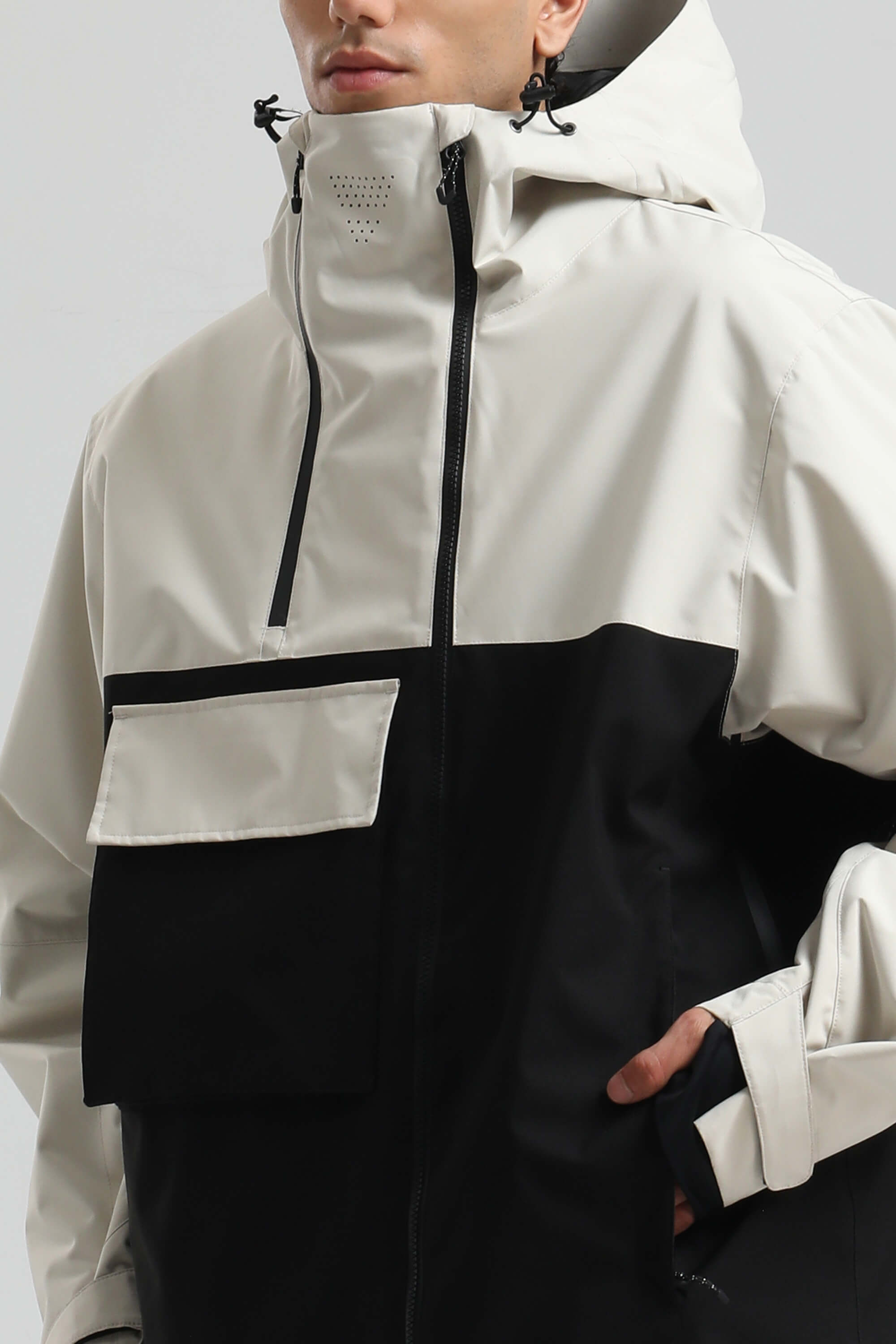 Men's White & Black Asym-Zip Multi-Pocket Ski Jacket Utility Waterproof Snow Jacket Secondary image