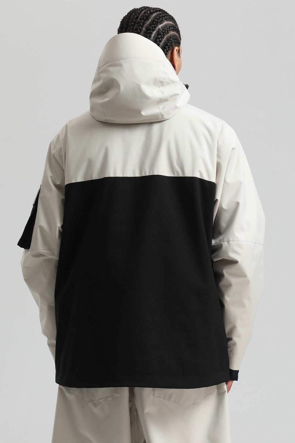 Men's White & Black Asym-Zip Multi-Pocket Ski Jacket Utility Waterproof Snow Jacket