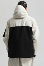 Men's White & Black Asym-Zip Multi-Pocket Ski Jacket Utility Waterproof Snow Jacket