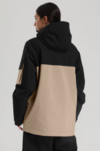 Women's Black & Khaki Asym-Zip Multi-Pocket Ski Jacket Utility Waterproof Snow Jacket