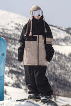 Women's Black & Grey Asym-Zip Multi-Pocket Ski Jacket Utility Waterproof Snow Jacket