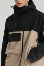 Men's Black & Khaki Asym-Zip Multi-Pocket Ski Jacket Utility Waterproof Snow Jacket