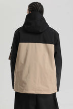 Men's Black & Khaki Asym-Zip Multi-Pocket Ski Jacket Utility Waterproof Snow Jacket