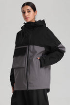 Women's Green & Black Asym-Zip Multi-Pocket Ski Jacket Utility Waterproof Snow Jacket