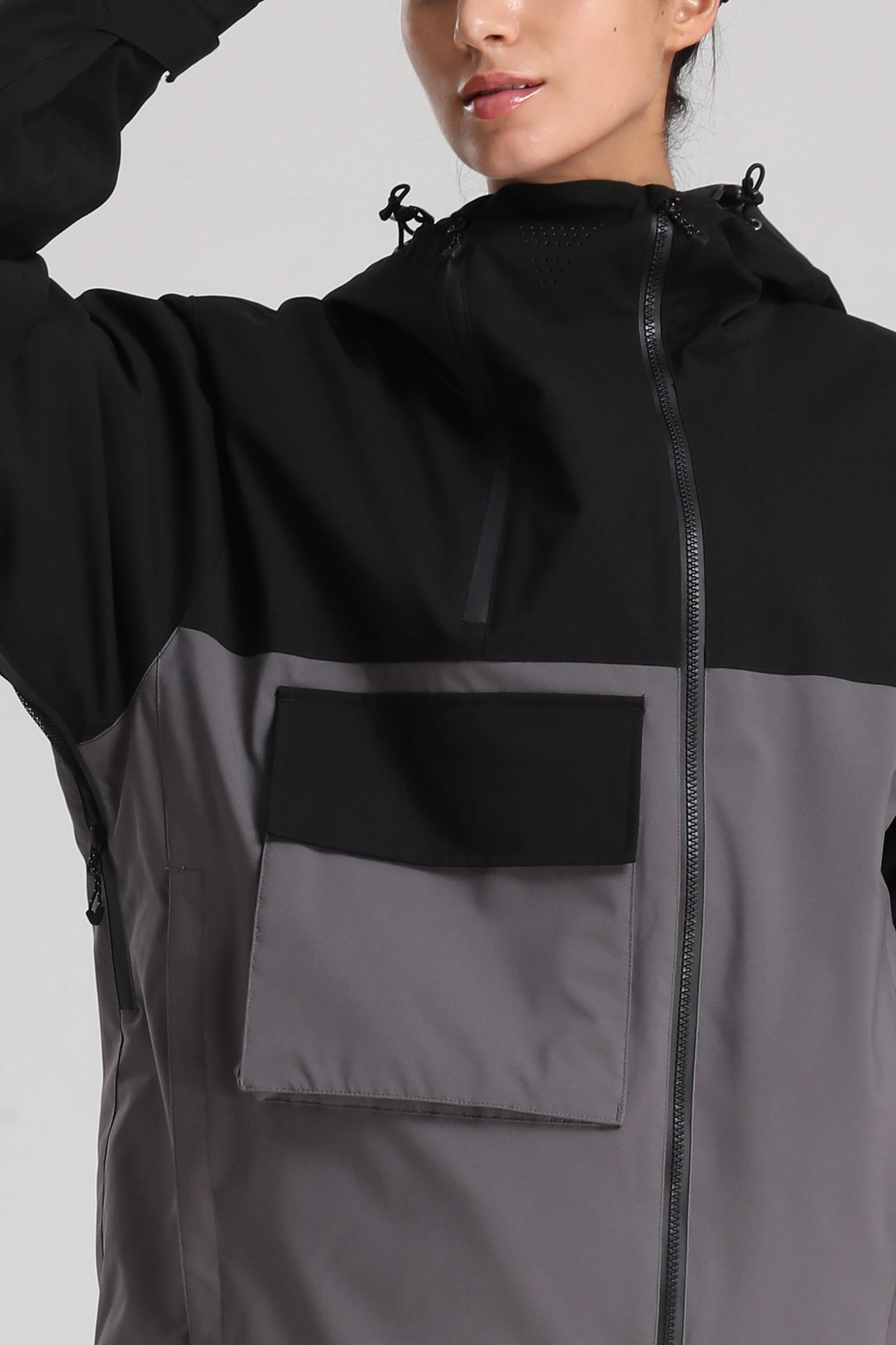 Women's Black & Grey Asym-Zip Multi-Pocket Ski Jacket Utility Waterproof Snow Jacket Secondary image