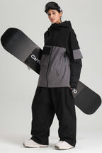 Women's Black & Grey Asym-Zip Multi-Pocket Ski Jacket Utility Waterproof Snow Jacket