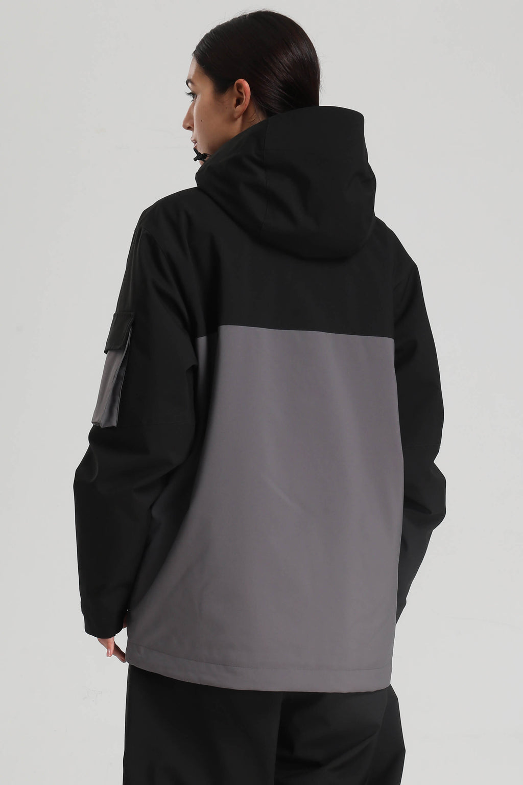 Women's Black & Grey Asym-Zip Multi-Pocket Ski Jacket Utility Waterproof Snow Jacket