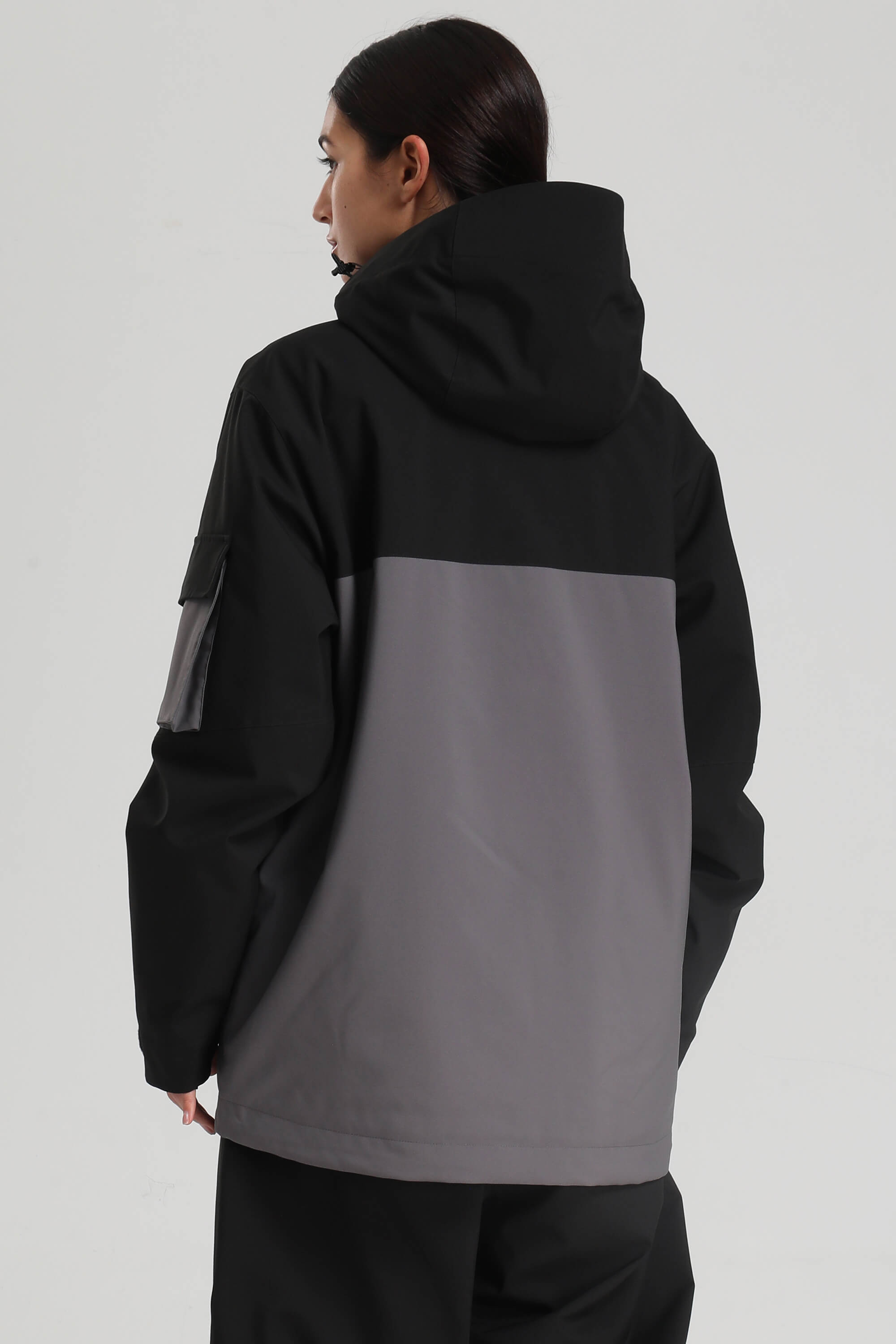 Women's Black & Grey Asym-Zip Multi-Pocket Ski Jacket Utility Waterproof Snow Jacket