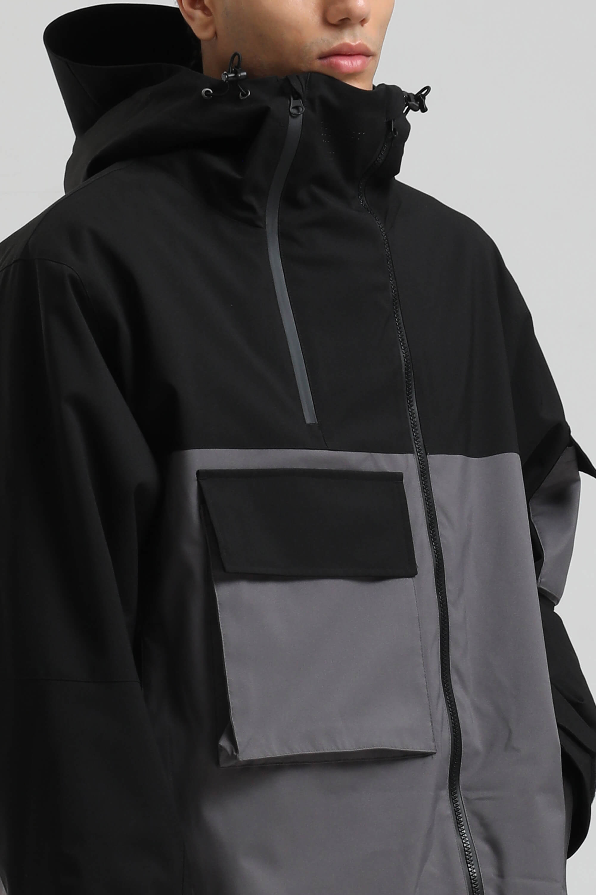 Men's Black & Grey Asym-Zip Multi-Pocket Ski Jacket Utility Waterproof Snow Jacket Secondary image