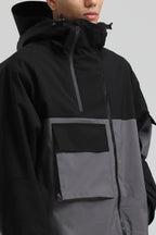 Men's Black & Grey Asym-Zip Multi-Pocket Ski Jacket Utility Waterproof Snow Jacket