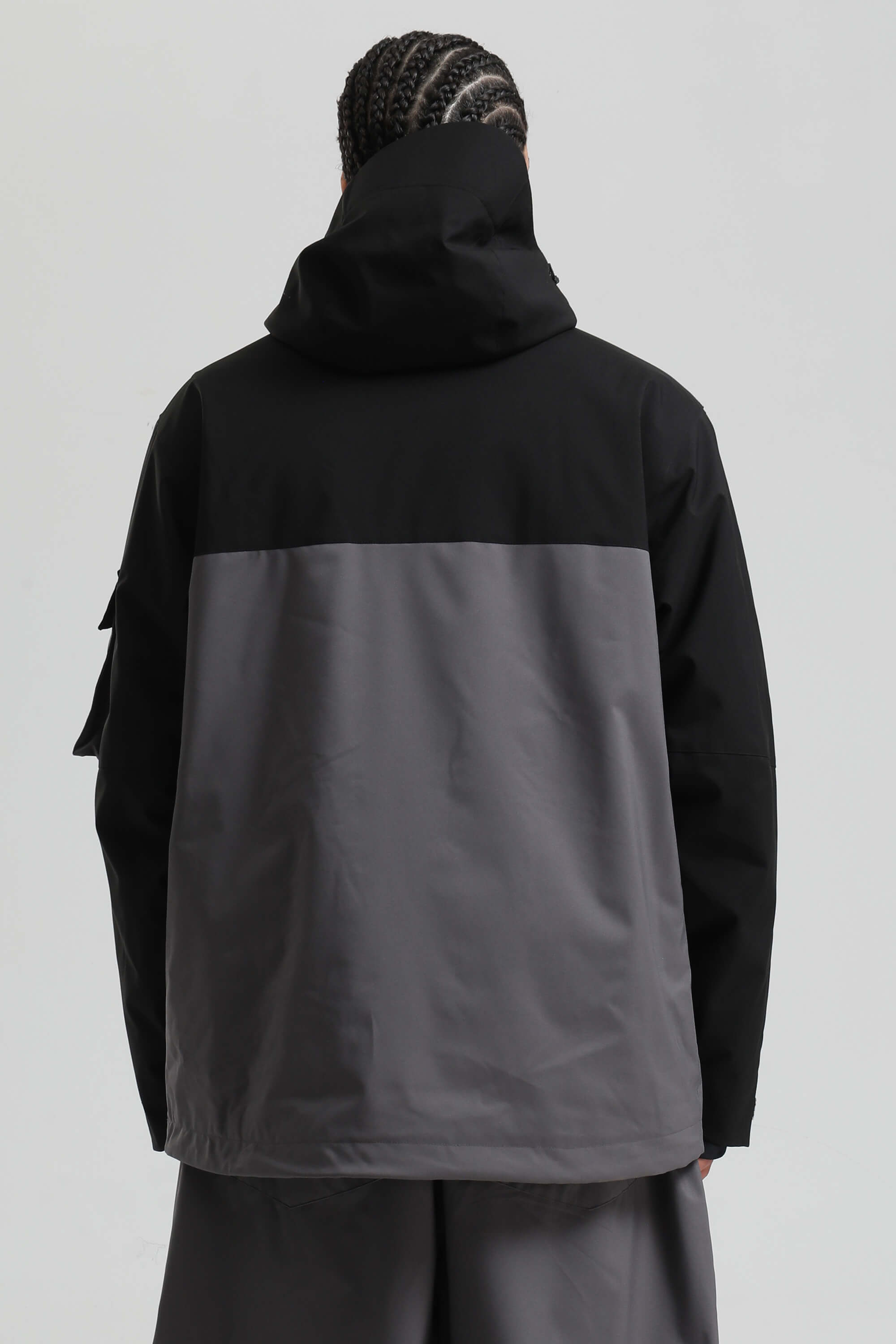 Men's Black & Grey Asym-Zip Multi-Pocket Ski Jacket Utility Waterproof Snow Jacket